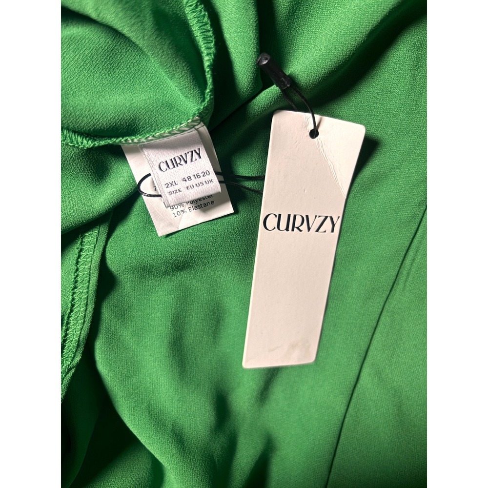Curvzy‎ Green Sweetheart Neck Tie Front Long Sleeve Midi Dress Plus Size 2XL NEW - Picture 4 of 4